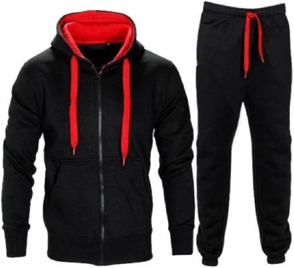 New Kids Boys Contrast Drawcord Fleece Hooded Top Bottom Set Jogging Tracksuit