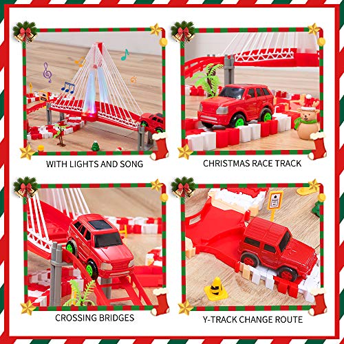 image for Lucky Doug Christmas Race Car Track Toys, 2 Cars and 1 Bridge with Li