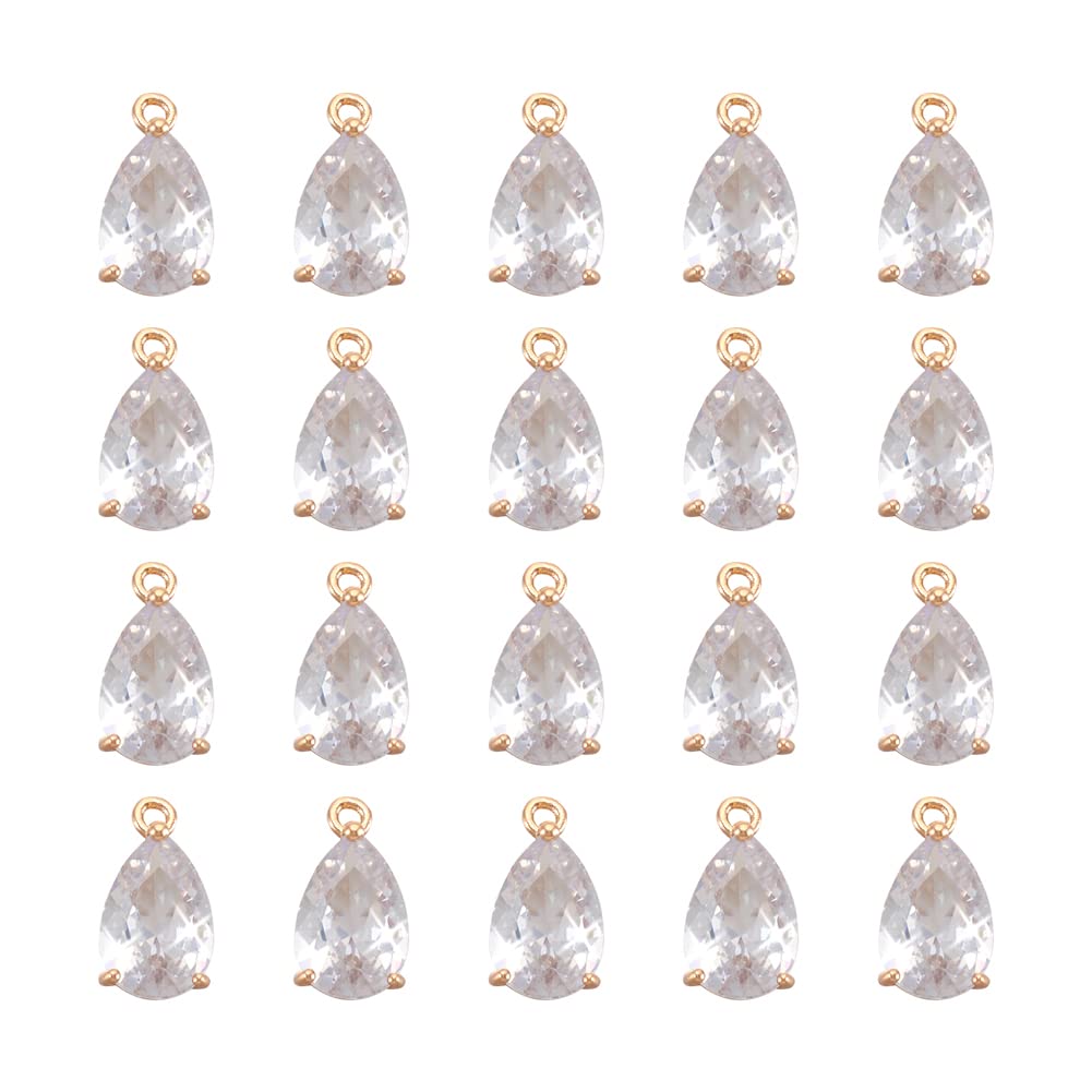 Craftdady 50pcs Faceted Glass Dangle Beads Small Teardrop Crystal Charm Pendants with Light Gold Frame for Jewellery Necklace Earrings Making, Clear