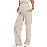 G4Free Maternity Pants Over The Belly Yoga Dress Work Pregnancy Pants Stretchy Lounge Wide Leg Trousers with Pockets