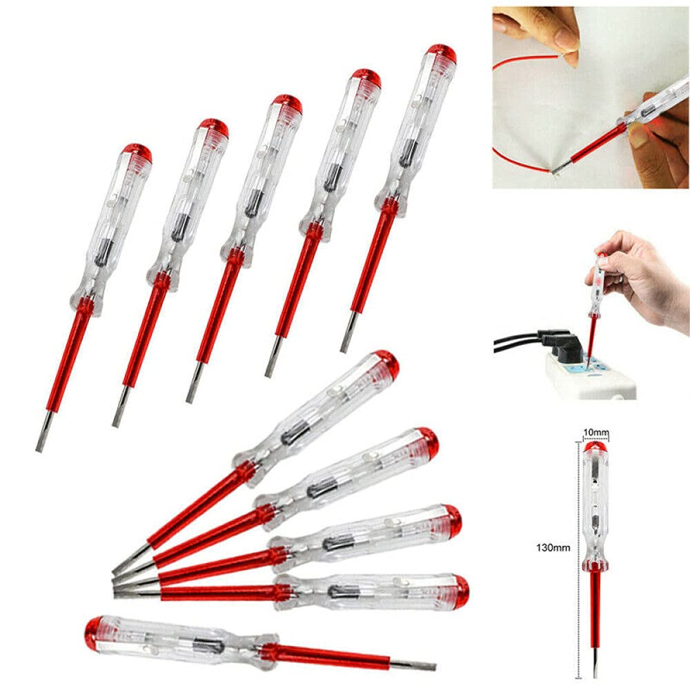 ExcInter 10pcs Voltage Tester Screwdriver Mains Tester Screwdriver Voltage Pen Electrical Test Screwdriver AC Clip