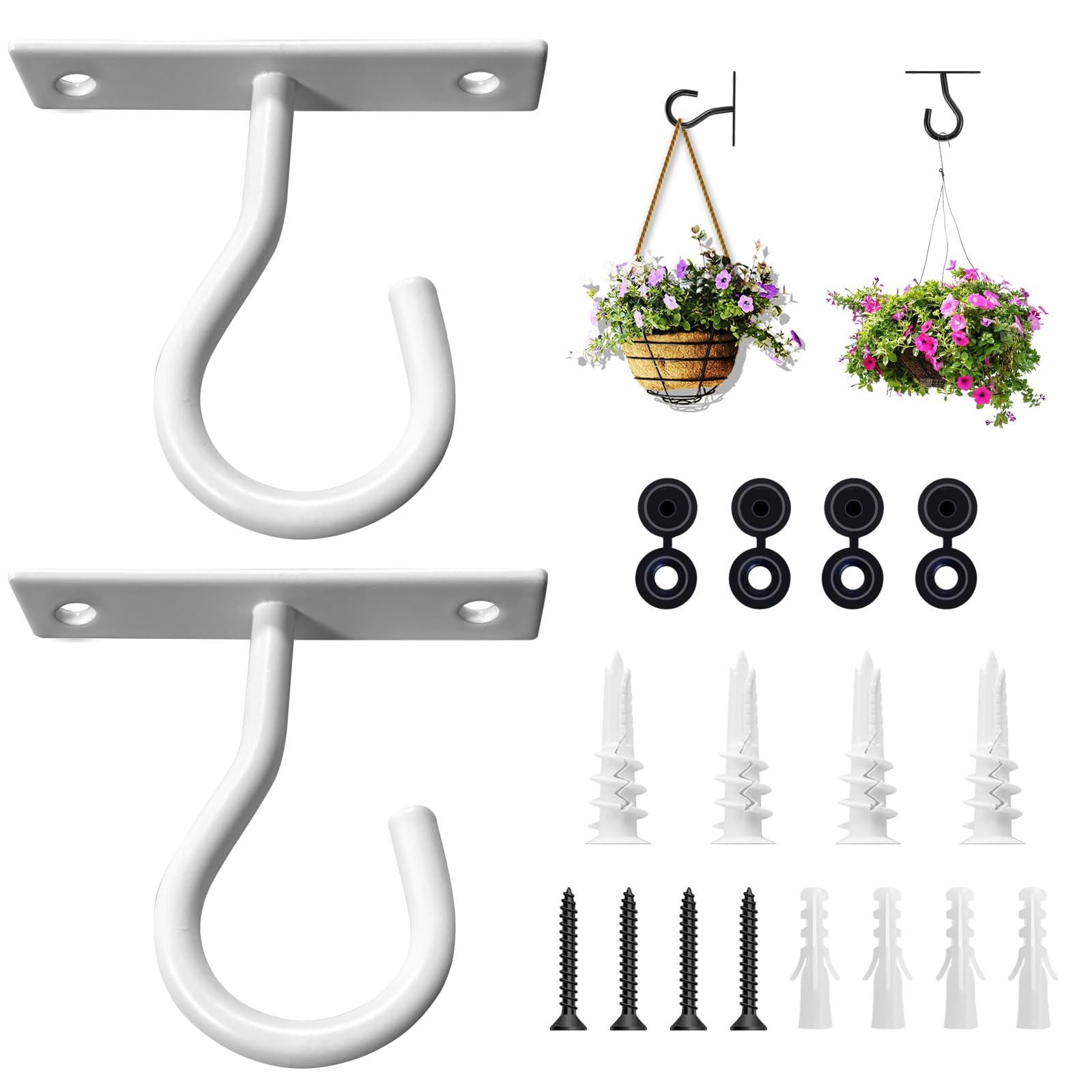 Photo 1 of 2Pack 2.5Inch Ceiling Hooks for Hanging Plant, Hanger for Indoor and Outdoor Plant Pots Holder, Wall Hook for Planters, Flower Basket, Wind Chimes, Lanterns, Lights, Bird Feeders, Home Decor-White