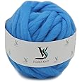 Merino Wool Super Chunky Yarn- Bulky Roving Yarn for Finger Knitting,Crocheting Felting,Making Rugs Blanket and Crafts by FLORAKNIT (Aquarius, Medium-20mm 0.55LB)