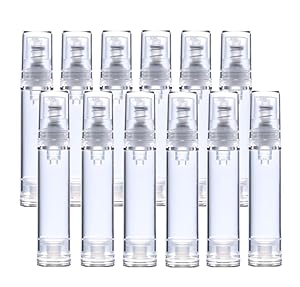 12Pcs 15ml 0.5oz Refillable Clear Plastic Airless Vacuum Pump Bottle Lotion Dispenser Travel Size Leak Proof Cosmetic Toiletries Container Bottle Jar Vial for Liquid Foundation Cream Shampoo etc