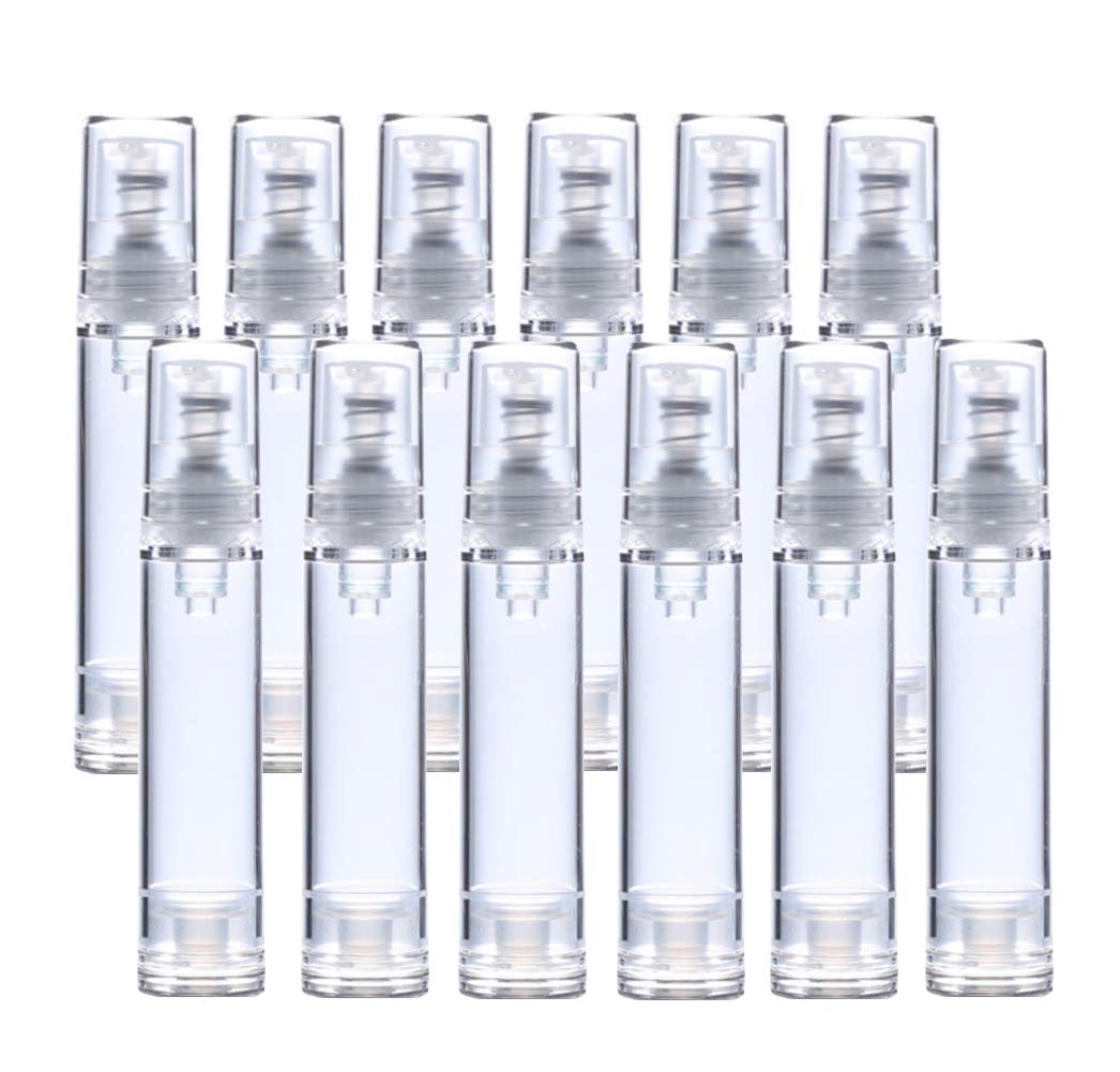 12PCS 15ml/0.5oz Transparent Empty Vacuum Plastic Lotion Pump Bottles Foundation Container Vial Tank Storage Travel Packing Dispenser For Storing Essence Liquid Cream