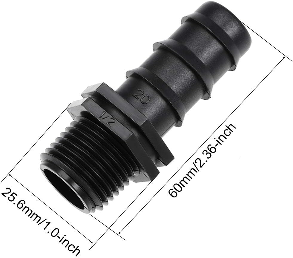 sourcing map Barb Drip Pipe Connector 1/2BSPF Male Thread 20PE Hose Fitting for Garden Agricultural Irrigation System Plastic 5pcs - Image 4