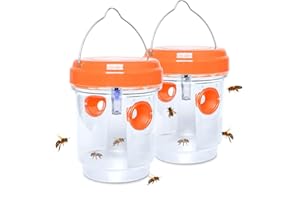 STINGMON 2 Pack Wasp Traps Hanging, Solar Powered Wasp Killer with UV LED Light, Reusable Bee Catcher Trap for Hornets, Yellow Jackets, Outdoor