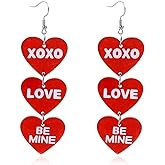 BOOZIQ Valentine's Earrings for Women Acrylic Love Heart Dangle Earrings Red Pink Love Heart Earring Cupid Earring Valentine Accessories Birthday Valentine's Day Jewelry Gift for Women