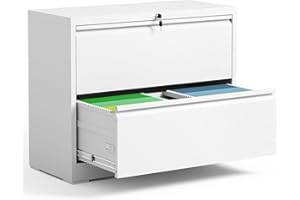BIZOEIRON 2 Drawer Lateral File Cabinet with Lock, Metal Filing Cabinets for Home Office, Steel Storage Wide File Cabinet for Letter/Legal/F4/A4 Size with Hanging Bars, Assembly Required (White)