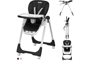 SEJOY Baby High Chair with 4 Wheels for Babies & Toddlers,for 6 Months-6 Years,Up to 110 LBs/50kg,Removable Dishwasher Meal Tray,Adjustable Backrest Footrest Tray Positions Seat Heights (Black)