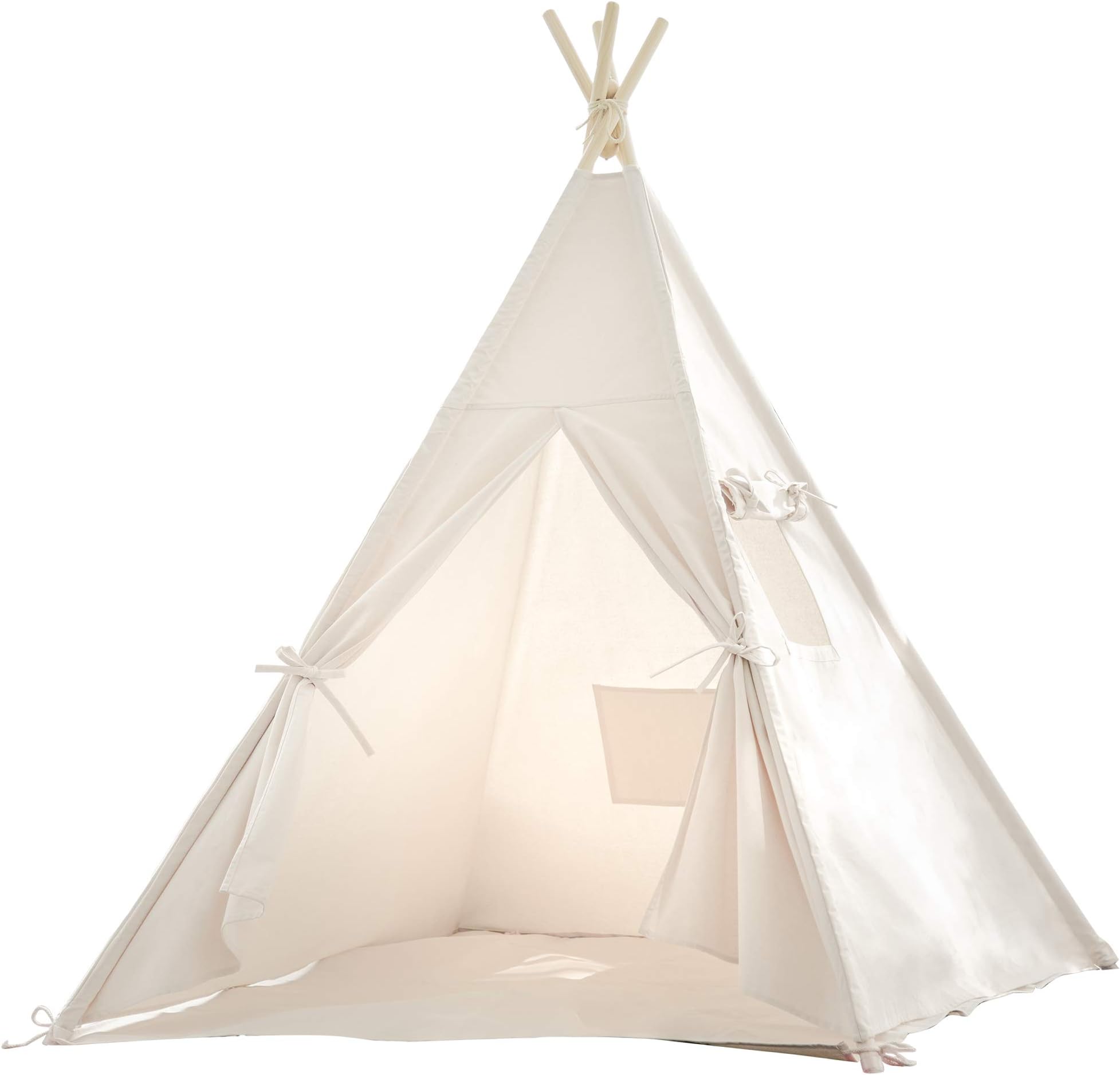 Samincom (1 Piece Foldable Teepee Tent Play Tent for Indoor & Outdoor, Cotton Canvas Teepee White Color