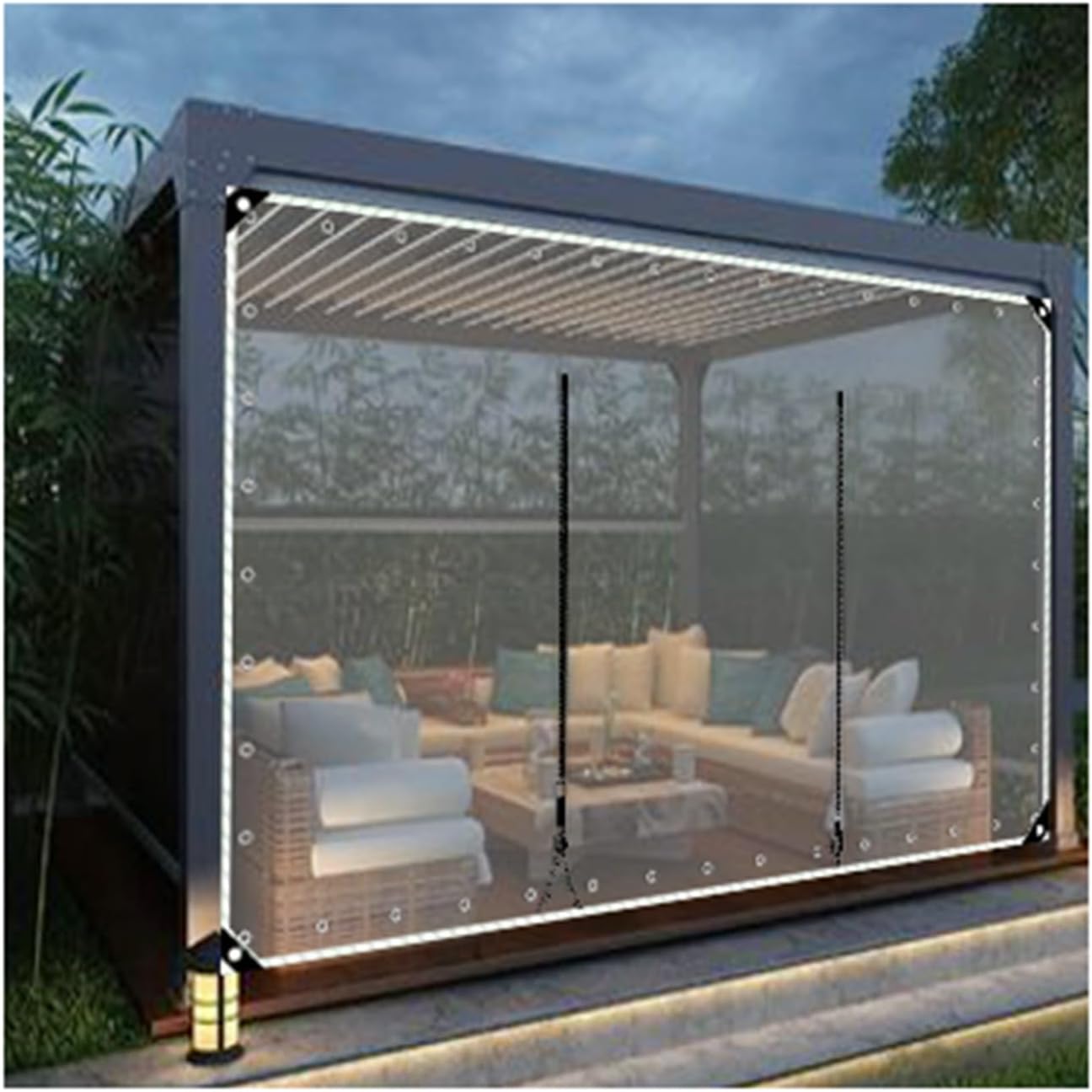 Outdoor Curtains - Outdoor Clear Curtains Waterproof with Zipper，Clear Tarp Curtain，Waterproof Curtain with Zip Door，for Patio Enclosure, Porch, Greenhouses, Gardening，Customizable (Size : H3xW3m/H9.8xW9.8ft)