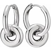 Double Hoop Earrings Steel, Men Women Circle Huggie Earrings Hinged, Modern Minimalist Dangle Design