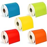 HOUSELABELS 4" x 6" Red, Orange, Green, Yellow, Blue Shipping Labels on 1" Core Compatible with Zebra and Rollo Printers, 5 Rolls / 250 Labels per Roll