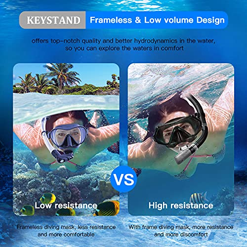 Keystand Dry Top Snorkel Mask, Upgrade Diving Snorkel Set,Adjustable Size Snorkeling Gear for
