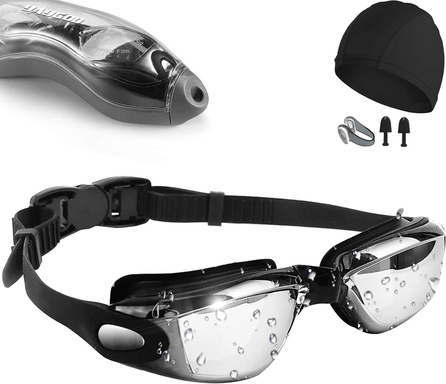 YAYGODスイミングゴーグル スイムゴーグル 広視野モデル 水漏れ防止 曇り止め UVカットミラ加工 ベルト調節でき ビーチ 海水浴 水中 競泳用 ゴーグル[2018新商品] (ブラック)