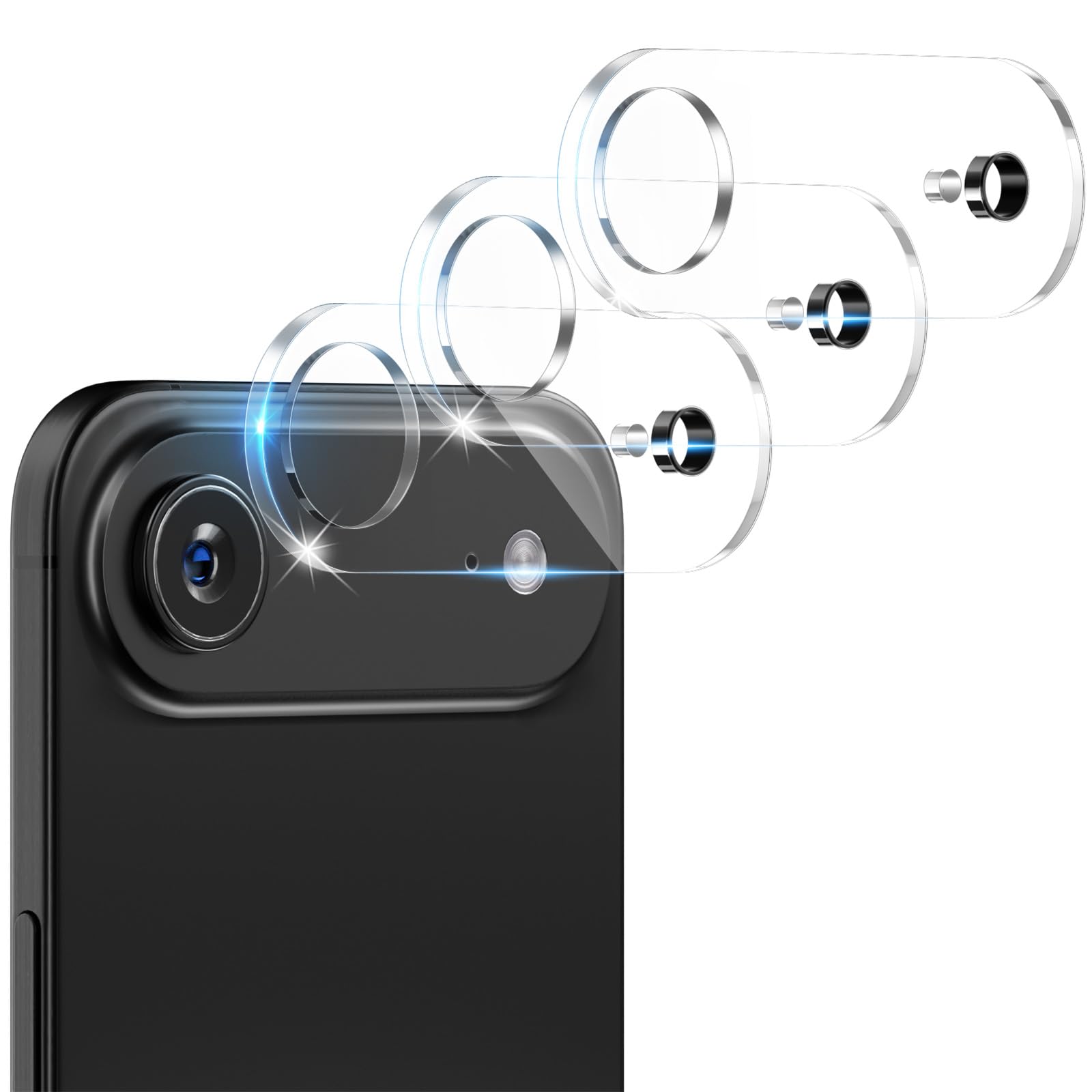 Photo 1 of CloudValley 3 Pack for iPhone 17 Air Camera Lens Protector, Military Standard Scratch-Resistant Film, 9H Tempered Glass Camera Cover Screen, [Does not Affect Night Shots], Clear
