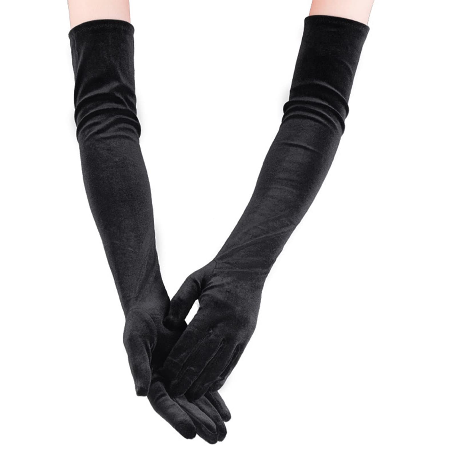 Long Elbow Satin Gloves Black Evening Gloves 1920s Opera Glove for Women Ladies,Velvet Fancy Dress Wedding Prom Party Dance Costume Accessories,21inches