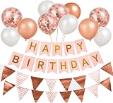 Buygain Rose Gold Happy Birthday Banner with Balloons & Ribbons view 1