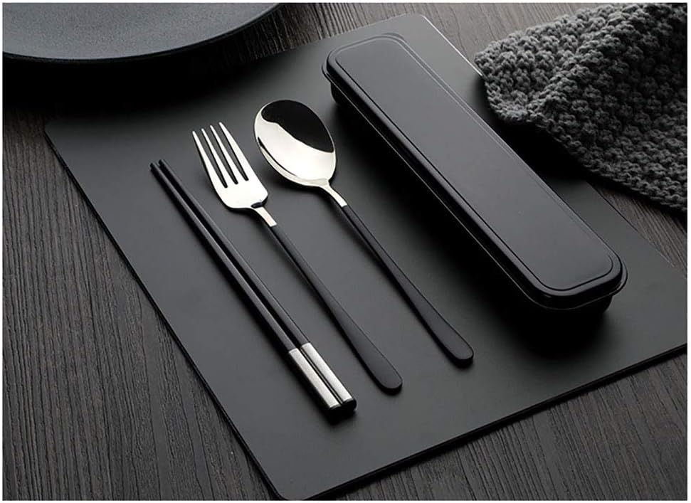 saunavaya Chopsticks Spoon Fork Set Flatware Dinnerware Stainless Steel 304 with Travel Box and Bag