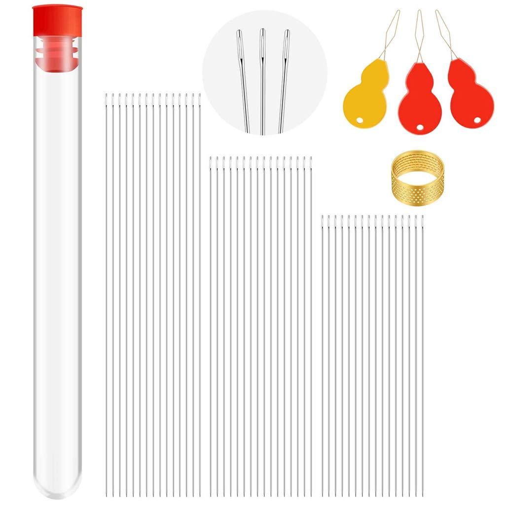 cdhgsh 65Pcs 3 Size Extra Fine Thin Beading Embroidery Needles with Needle Threaders long beading needles Silver