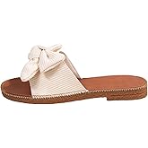 GORGLITTER Women's Bow Knot Flat Sandals Open Toe Slip On Slide Slipper Single Band Flats