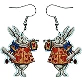 Alice in Wonderland Classic Style White Rabbit Earrings - Drop and Dangle Design for Women, Teens, Cosplay and More