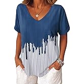 Womens Short Sleeve Summer Tops V Neck Dressy Casual Shirts Trendy Tunic Blouses 2026 Vacation Fashion Clothes