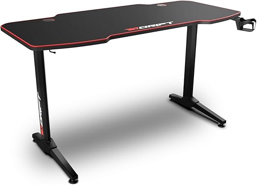 Drift Gaming -DRDZ200- Mesa Gaming con tablero de fibra de carbono cubierto por un alfombrilla full size, soporte para tazas y auriculares, patas regulables, color negro: Drift: Amazon.es: Informática