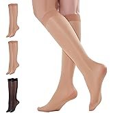 Yilanmy 3 Pairs Shiny Knee High Stockings For Women 40D Shimmer Nylon Trouser Socks