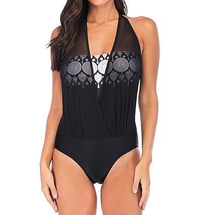 ESAILQ Damen 1 STÜCK Bikini ÜBergrößE Monokini Aus Mesh Mit Push Up Bikini Beachwear