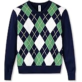 BOBOYOYO Boys Argyle Sweater 100% Cotton Cable Knit Boys Uniform Sweater V-Neck Christmas Kids Pullover for Children 5-14 Y