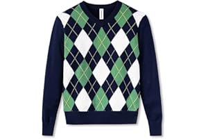 BOBOYOYO Boys Argyle Sweater 100% Cotton Cable Knit Boys Uniform Sweater V-Neck Christmas Kids Pullover for Children 5-14 Y