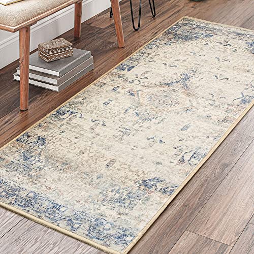 Photo 1 of RORA Area Rug 2x4 Non-Slip Machine Washable Boho Distressed Neutral Area Rug Hallway Runner Rug for Bedroom Kitchen Bathroom Entryway Low Profile