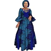 iooiooi Womens African Print Party Maxi Dress Tradition Dashiki Ankara Long Dress & Headwrap