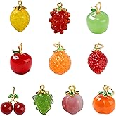 DanLingJewelry 10Pcs Mix Styles Fruit Lampwork Glass Charms 3D Fruit Beads with Findings Glass Food Charms for DIY Crafts Jewelry Making