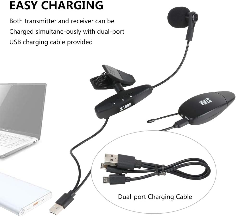 XTUGA UHF Wireless Instrument Condenser Microphone Clip Mic Gooseneck 130ft Stable Wireless Transmission 1/8＆1/4'' Port Great for Horns,Trumpets,Clarinets,Saxophones Cameras (KX621 Clip): Home Audio & Theater