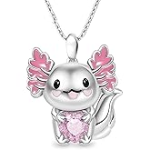 POYAMUSE Cute Axolotl Pendant Necklace - Blue, Pink, Red Crystal - Kawaii Axolotl Gifts for Women