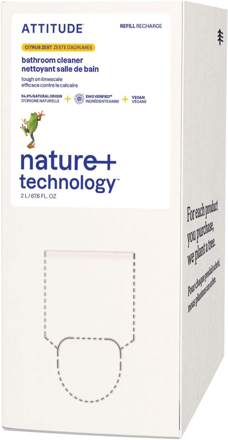 ATTITUDE Bathroom Cleaner Spray Refill 2 L EWG Verified Plant Based Citrus