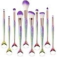 Mermaid Makeup Brush Set, 10Pcs Premium Synthetic Professional Makeup Brushes Foundation Angled Coutour brush Concealer Shader Eyeshadow Face Brushes(Colorful)