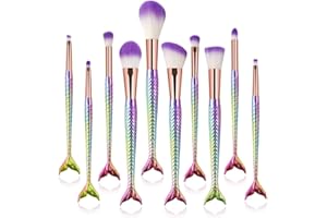 G-TEXNIK Mermaid Makeup Brush Set, 10Pcs Premium Synthetic Professional Makeup Brushes Foundation Angled Coutour brush Concealer Shader Eyeshadow Face Brushes(Colorful)