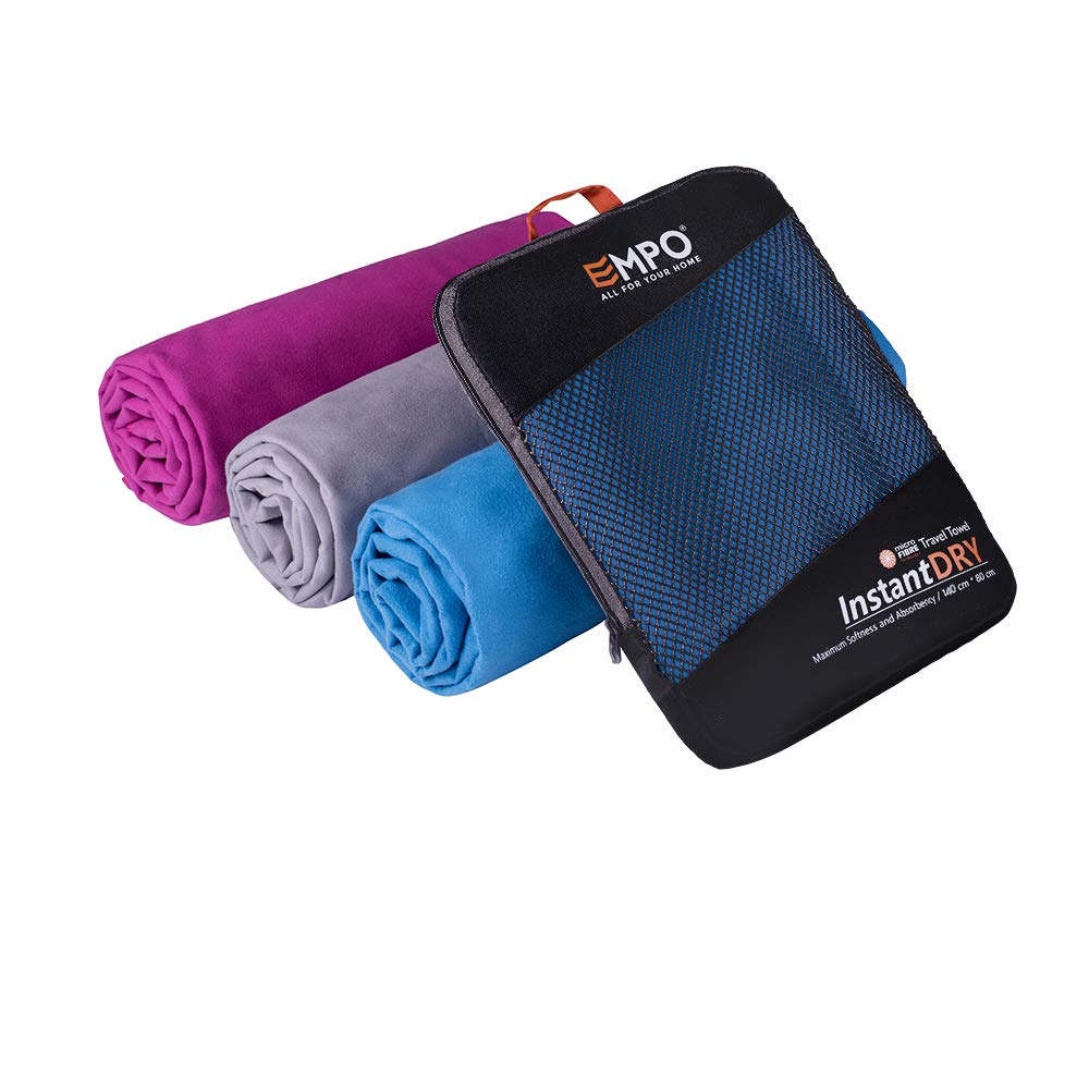 EMPO Microfibre Travel Towel with zip carry bag Large, 140cm x 80cm-Super Absorbent Quick Dry, Compact & Lightweight, Comfort-Perfect for swimming, yoga, gym, camping