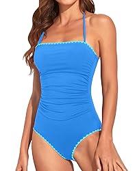Holipick Women Blue with White One Piece Swimsuits