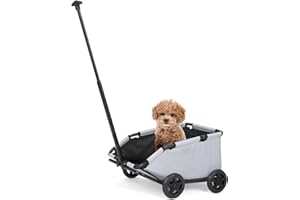 AESRAOU Mini Dog Strollers for Mini Pets, Foldable Multifunctional Shopping Carts with Extendable Pull Handle, Doggie Wagon Built-in Cushion and Safety Rope with Storage Bag (Light Grey)