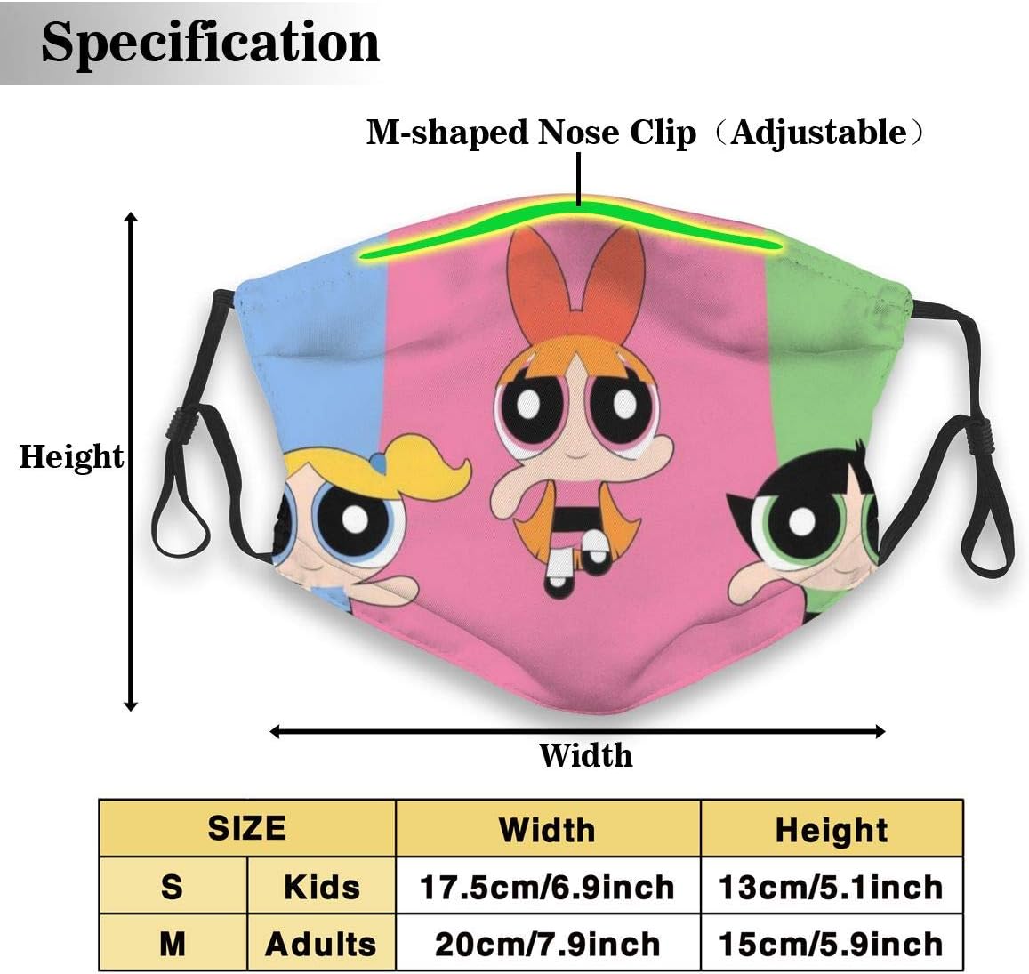 Face Mouth Protector Cover - Colorful The Powerpuff Girls PM2.5 Activated Carbon Anti-dust Reusable Mouth Guard