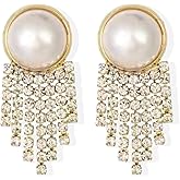 Pearl Rhinestone Earrings for Women Big Pearl Stud for women Rhinestone Dangle Earrings Women's Wedding Bridal Crystal Simulated Earrings Dangle Party Holiday Jewelry Gifts for women