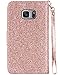 BENTOBEN Galaxy S7 Edge Case, S7 Edge Case, Glitter Shiny Bling Luxury Flip PU Leather Credit Card Holder Cash Pockets Wristlet Protective Wallet Case for Samsung Galaxy S7 Edge, Rose Gold