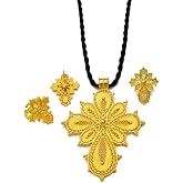 ETH-JE-G Ethiopian Jewelry for Women Set Ethiopian Eritrean Jewelry Set for Women Ethiopian Cross Jewelry Sets Necklace Earrings Ring African Eritrean Wedding Accessories