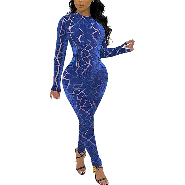 Amazon.com: sedmoda Women Sexy Bodycon Velvet Jumpsuit Sheer Mesh