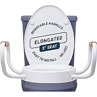 Lunderg Raised Toilet Seat with Handles - Elongated - Easy to Install Toilet Seat Risers for Seniors - Adds 3 Inches & Works 